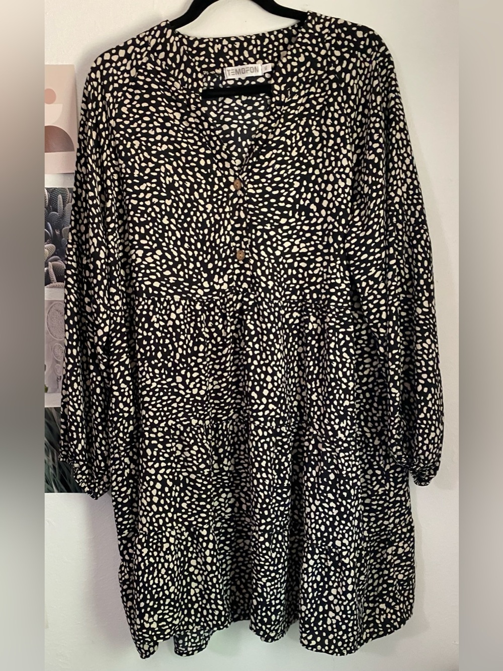 Tempor Black & White Dalmatian Print Button Front Dress
